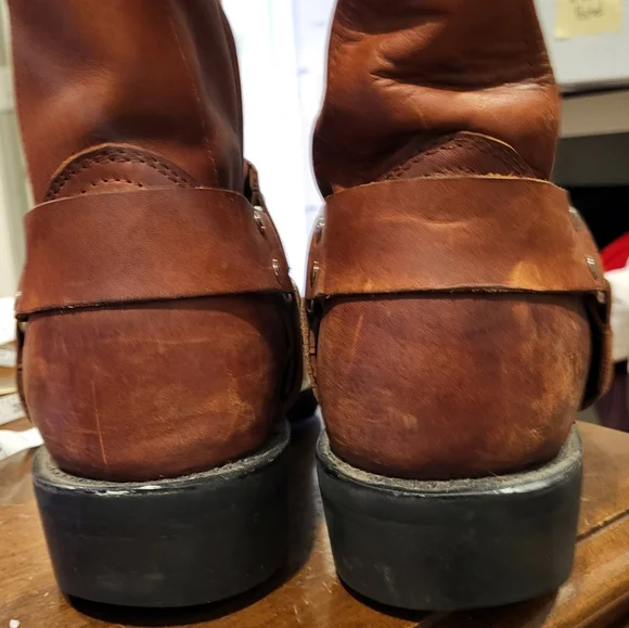 Los Altos Mens Brown Greasy Leather Motorcycle Square-Toe Cowboy Boots Size 9 - Picture 8 of 12